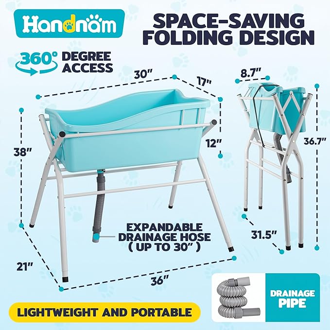 Dog Bath Tub, Portable Dog Washing Bathing Station, Elevated Foldable Dog Bath for Shower and Grooming, 3 Adjustable Height Pet Tub for Small and Medium Size Dogs, Indoor and Outdoor (Patent Design)