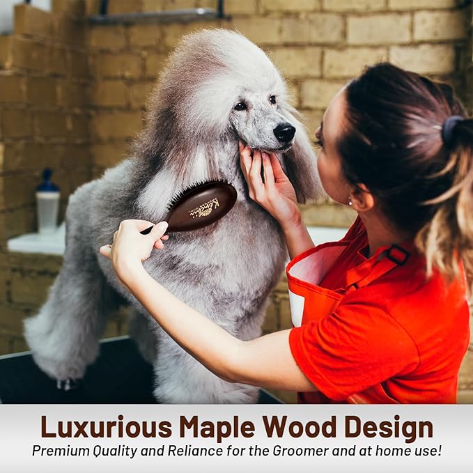 Kenchii Boar and Nylon Bristle Dog/Cat Grooming Brush with One-Piece Maple Body-Choose Size Large, Small (Large)