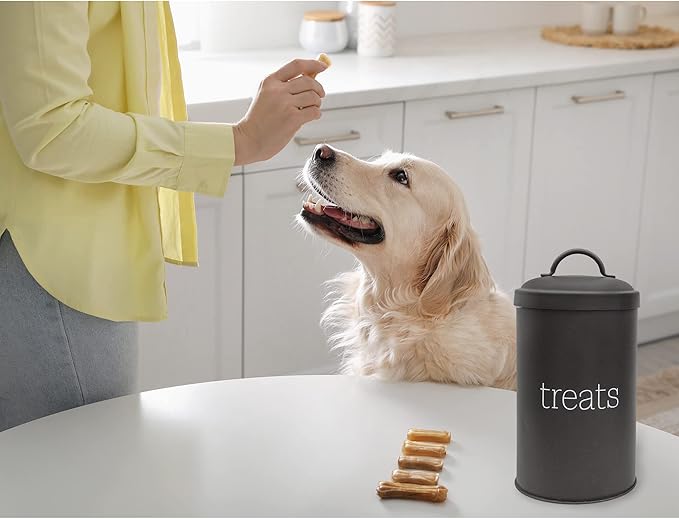 AuldHome Design Enamelware Dog Treat Jar (Black), Large Modern Farmhouse Pet Treats Container