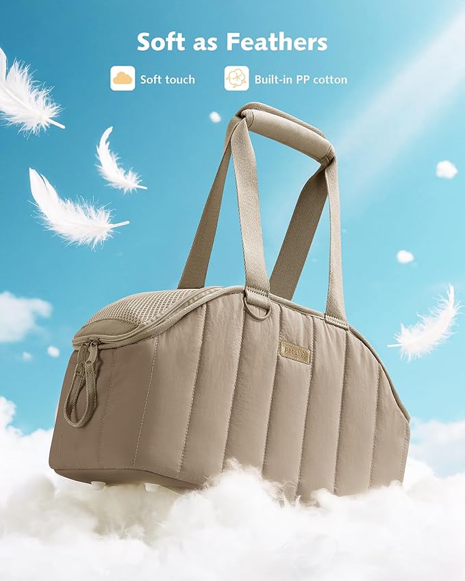 Pecute Dog Purse Carrier, Lightweight Dog Carriers for Small Dogs with Large Pockets, Dog Soft-Sided Carriers up to 9lbs, Pet Carrier for Puppy Cat Rabbit, Suitable for Travel, Subway, Khaki