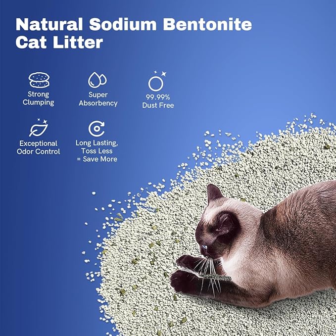 Clumping Cat Litter, Premium Bentonite Cat Litter Sodium-Based, Dust-Free, Strong Durability, Odor Control, Natural Mineral Formula Unscented Litter for RealScooper - 15 lb. Box