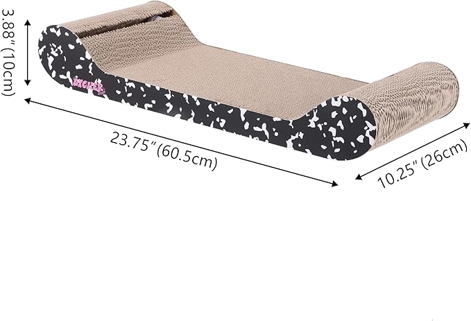 CSR1003B Rini 23.75" Modern Cardboard Lounge Bed Cat Scratcher with Built-in Bell Toys and Catnip, Black/White
