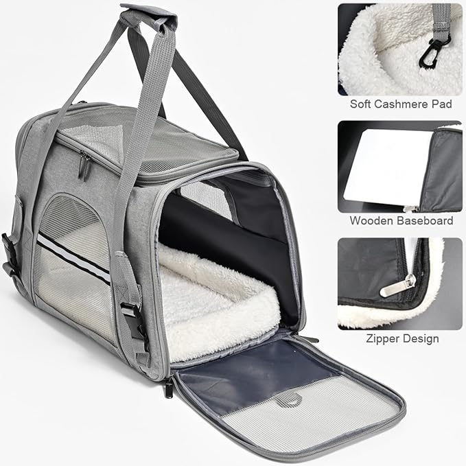 Dog Cat Carrier Soft for Small Pet Up to 16 Lbs TSA Airline Approved Travel Carrier Collapsible Puppy Car Mesh Bag 17.5 * 10.2 * 11.4 inch - Grey