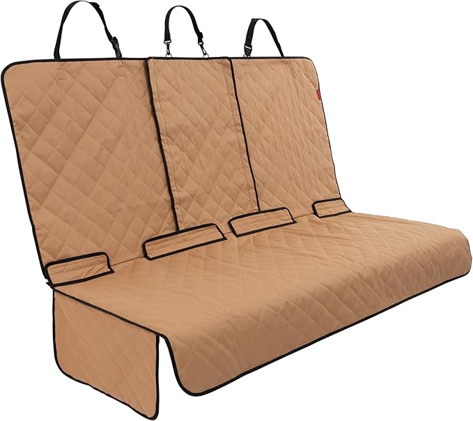 Lusso Gear Dog Car Seat Cover for Back Seat - Tan, Universal Fit - Waterproof & Non-Slip Oxford Fabric Cover - Protector for SUV & Truck - Pet Travel Accessory