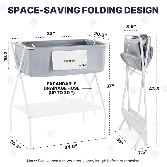 Dog Bathtub Dog Washing Station with Scrubber for Medium Dogs Under 66lbs or Two Small Pets, B4 Plus Foldable Dog Tub for Bathing and Grooming, Portable Collapsible Dog Shower Tub