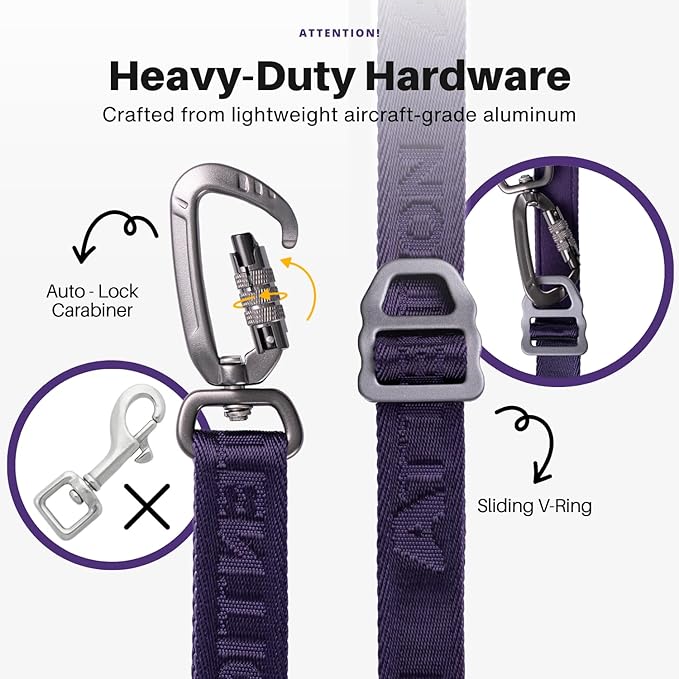 Heavy-Duty Tactical Dog Leash for Medium & Large Dogs, 6-in-1 Hands-Free Leash for Training, 4-7.5FT Waist Leash for Dog Walking (Midnight Purple)