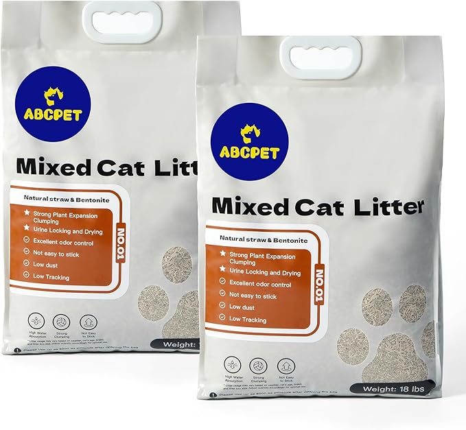 Natural Cat Litter Clumping Cat Litter,36 Pounds Mixed Straw Kitty Litter Lightweight Litter,Dust Free and Low Tracking Litter Odor Control Unscented