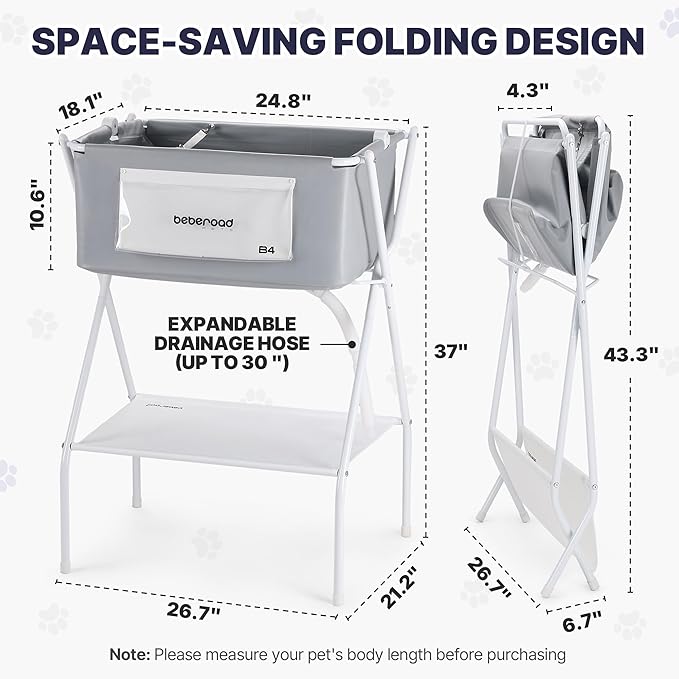 Dog Bathtub Dog Washing Station with Scrubber for Small Medium Dogs Cats, B4 Foldable Dog Tub for Bathing and Grooming, Portable Collapsible Dog Shower Tub, Indoor and Outdoor