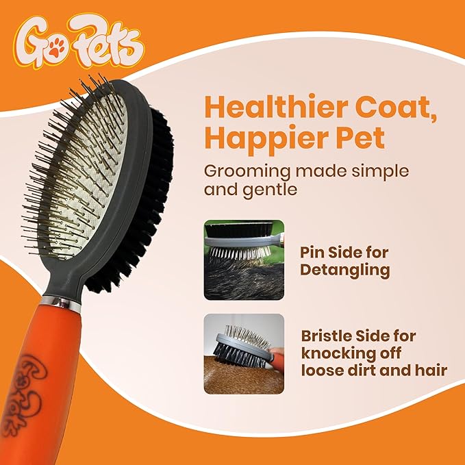 GoPets Pet Grooming Kit Bundle With 2 Sided Dematting Comb and Deshedding Rake + Double Sided Pin Brush and Bristle Brush for Dogs and Cats