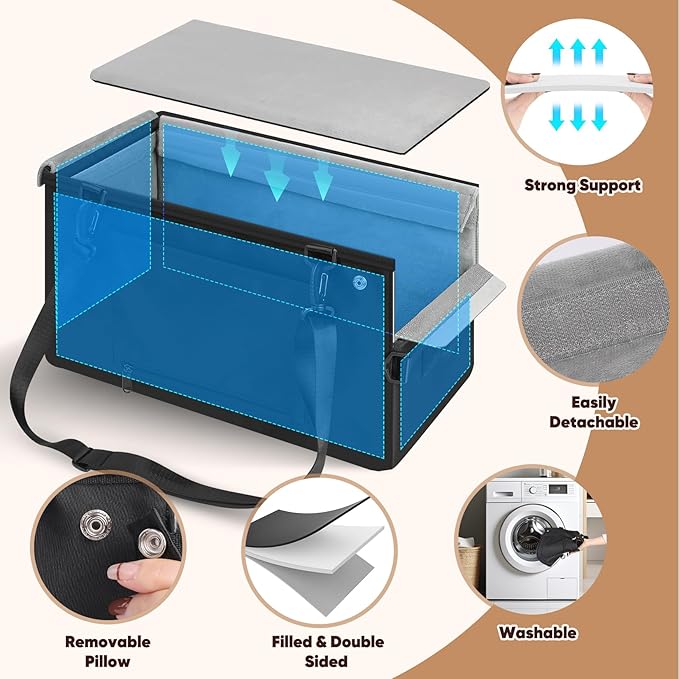 QUMY Dog Car Seats for Small Dogs Up to 11lbs, Portable Center Console Dog Booster Seat, Multi-Purpose Puppy CarSeat with Adjustable Safety Belt, Travel Pet Car Carriers for Small Dogs and Cat, Black