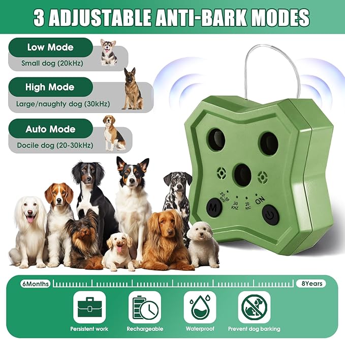 Anti Barking Device for Dogs: Ultrasonic Dog Bark Deterrent Devices with 3 Training Modes 50 FT | Dog Barking Silencer Bark Box for Indoor Outdoor | Stop Barking Control Device for Dogs (Green)