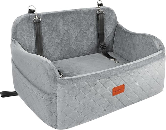 Dog Car Seat for Medium Sized Dog,Car Dog Bed with Adjustable Leashes,Comfort and Support with Memory Foam Filled,Safety Travel Per Car Seat with Non-Slip Bottom(Grey, Large)