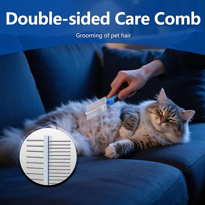 Cat Shedding Brush, Deshedding Brush for Long Haired Cats, Pet Grooming Tools 2 in 1 Undercoat Rake with Detangling Comb-Small