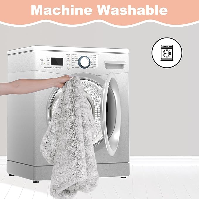 Bedfolks Plush Dog Crate Bed, Washable Cover, Faux Fur Dog Kennel Pad - 35"x23", Grey