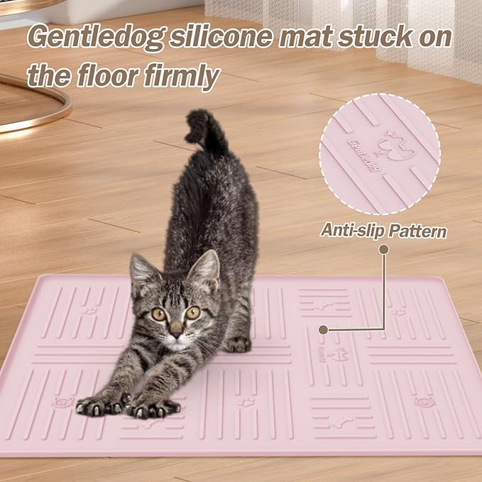 Large Silicone Cat Litter Mat, 34.3" X 24.8" Litter Trapping Mat, Soft and Waterproof Cat Litter Box Mats for Floor-Pink