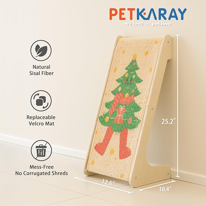 PETKARAY L Shape Cat Scratcher, Sisal Kitty Scratching Ramp, Vertical Scratch Pad for Indoor Cats, 25.2" Furniture Protector with Catnip for Christmas