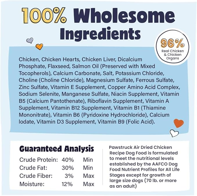 Pawstruck Air Dried Dog Food with Real Chicken, Grain-Free, Made in USA, Non-GMO & Vet Recommended, High Protein Limited Ingredient Full-Feed for All Breeds & Ages, 2lb Bag