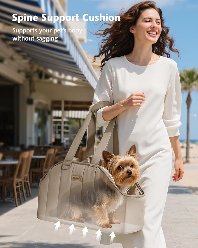 Pecute Dog Purse Carrier, Lightweight Dog Carriers for Small Dogs with Large Pockets, Dog Soft-Sided Carriers up to 9lbs, Pet Carrier for Puppy Cat Rabbit, Suitable for Travel, Subway, Khaki