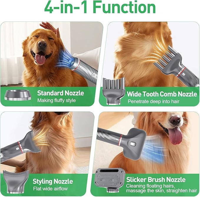 Discala Dog Dryer, Dog Grooming Blow Dryer Kit with Slicker Brush for Pet, High Velocity Blow Dryer for Dogs with Adjustable Speed and Temperature for Pet Grooming Supplies and Home Use, Gray