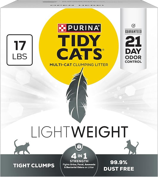 Purina Tidy Cats LightWeight 4-In-1 Strength Multi-Cat, Odor control, Clumping, 99.9 Percent Dust Free Cat Litter - 17 lb. Box