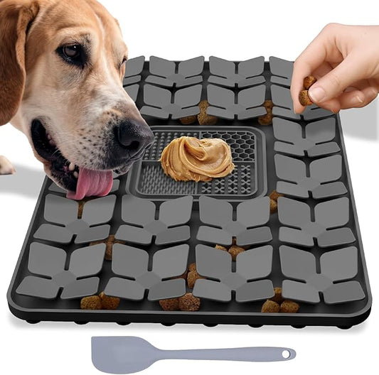 Lick Snuffle Mat for Dogs & Cats with Suction Cups, 2 in 1 Silicone Pet Food Mats Interactive Slow Feeder Licking Toy for Anxiety Relief, Upgraded Lick Mats for All Breeds (Grey, 16.7in x 11.4in)