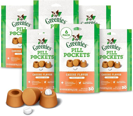 Greenies Pill Pockets for Dogs Small Size, Soft Dog Treats, Cheese Flavor, (6) 3.2 oz. Pouches (180 Treats Total)