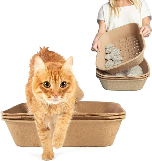 Kitty Sift (Set of 2 Litter Boxes & 1 Sifting Liner) Disposable Sifting Cat Litter Box Jumbo, 3 Count, Durable Portable Litter Box for Travel with Odor Control
