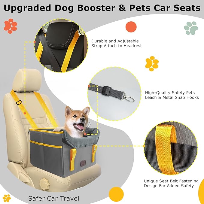 Dog Car Seat for Small Dogs, Fuzzy Dog Car Seat Up to 25lbs Stable, Waterproof, Foldable with Clip-On Safety Leash, Pet Booster Seat Suitable for Front and Rear Seats