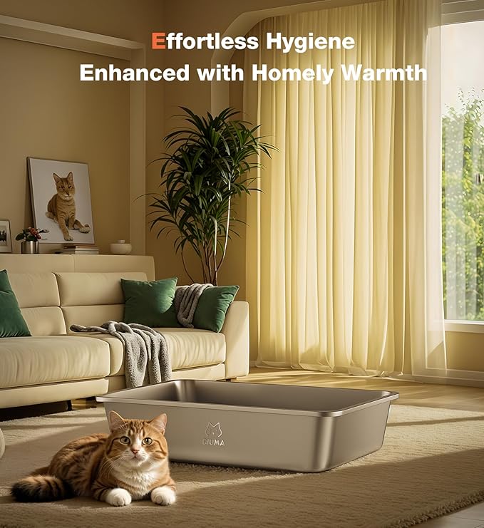 Stainless Steel Metal Litter Box, Extra Large Cat Litter Box with High Sides, Odor-Free, Non-Stick, Easy to Clean, 23.4"×15.6"×5.9", Ideal for Large Cats & Multi-Cat Households, Litter Tray