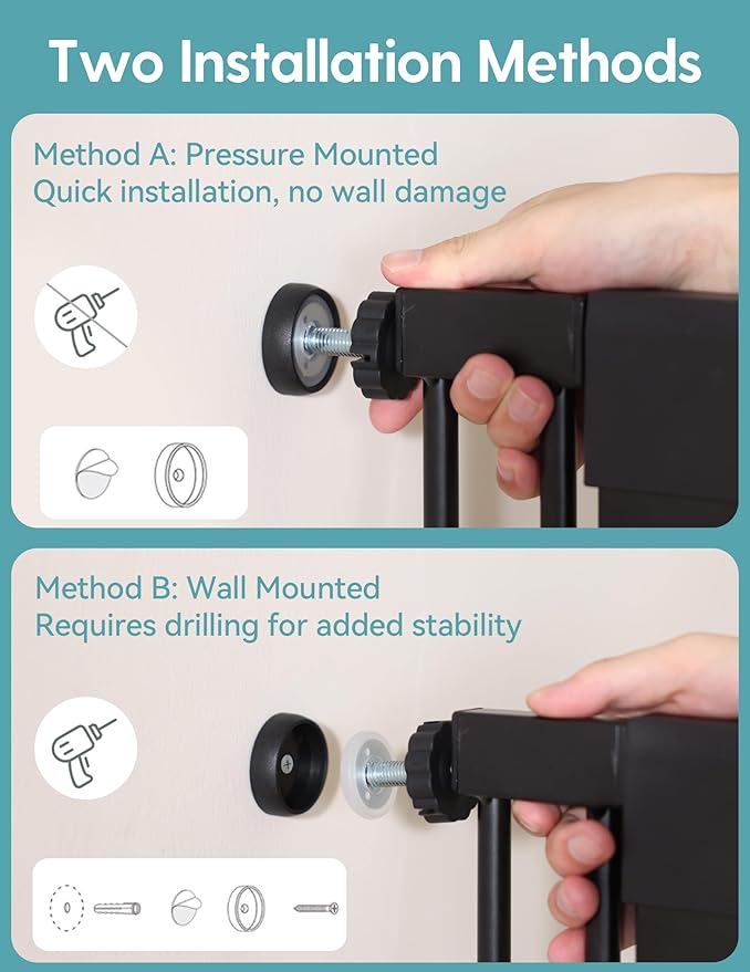 No Pawblems Upgraded 71" Extra Tall Pet Gate for Cat, 29-43" Auto Close Cat Gate for Doorways/Stairs/Hallways, NO Drilling Pressure Mounted Tall Dog Gate Indoor, 1.37" Pet-Safe Gap, Black