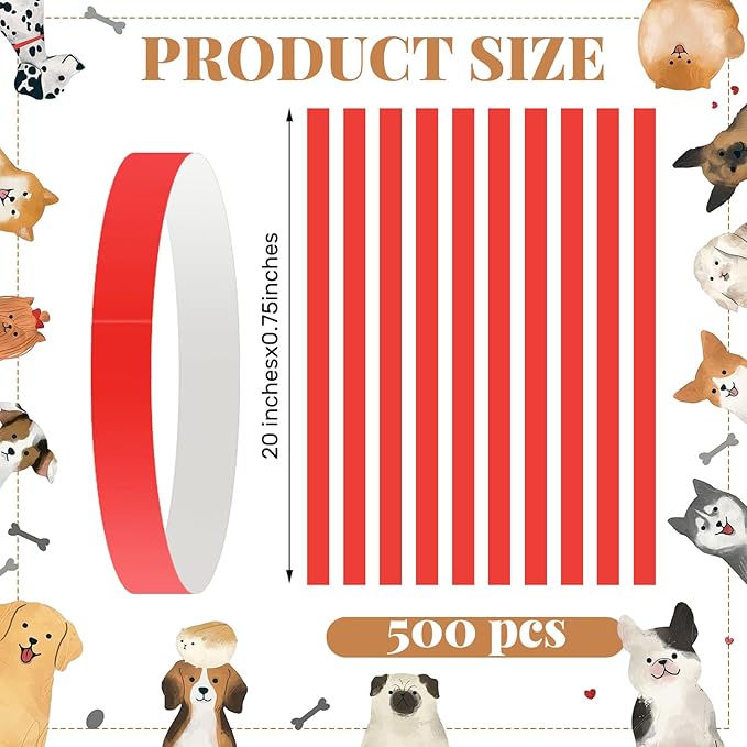 500 Count 20inch Adjustable Paper Dog Collars with Tear Resistant Waterproof Whelping Collars Paper Puppy ID Bands Adhesive Pet Identification Tags for Newborn Dog Cat Hospitals(Red)