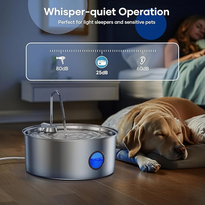 Dog Water Fountain for Large Dogs - 8L/270oz Stainless Steel Dog Fountain Water Bowl, Great for Large Dogs Cats and Multi-Pet Home, Quiet Pet Dispenser with Visual Water Level, Easy-to-Clean