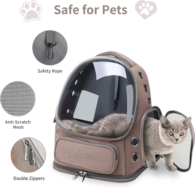 Cat Backpack Carrier for Cats and Small Dogs, Breathable Cat Bubble Backpack, Airline Approved Pet Travel Carrier for Hiking Camping Outdoor(Khaki)