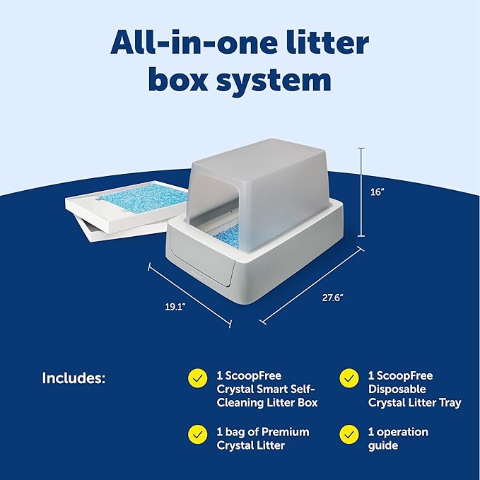PetSafe ScoopFree Crystal Pro Self-Cleaning Automatic Litter Box - Uncovered Motion-Sensing Cat Box with Integrated Health Counter & App - Includes 1 Disposable Crystal Litter Tray