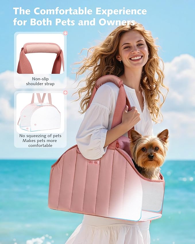 Pecute Dog Purse Carrier, Lightweight Dog Carriers for Small Dogs with Large Pockets, Dog Soft-Sided Carriers up to 9lbs, Pet Carrier for Puppy Cat Rabbit, Suitable for Travel, Subway, Pink