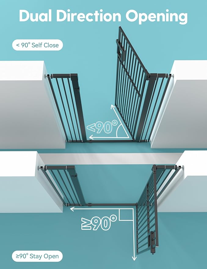 No Pawblems Upgraded 71" Extra Tall Pet Gate for Cat, 29-43" Auto Close Cat Gate for Doorways/Stairs/Hallways, NO Drilling Pressure Mounted Tall Dog Gate Indoor, 1.37" Pet-Safe Gap, Black