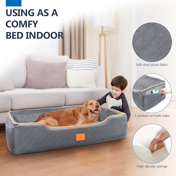 Large Dog Car Seat for Dods Under 100 Lbs, Memory Foam Dog Car Bed for Backseat & Trunk, Detachable and Washable Cover, Pet Travel Seat with Storage Pockets, 2 Safety Belts