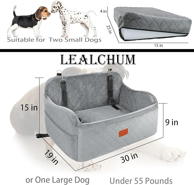 Dog Car Seat for Medium Sized Dog,Car Dog Bed with Adjustable Leashes,Comfort and Support with Memory Foam Filled,Safety Travel Per Car Seat with Non-Slip Bottom(Grey, Large)