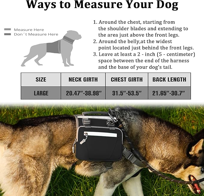 Dog Backpack - Large Dog Backpack Harness for Outdoor Adventures, Hiking Dog Backpacks with Adjustable Straps - Durable Dog Packs for Hiking, Comfortable Backpack for Dogs to Wear,Black
