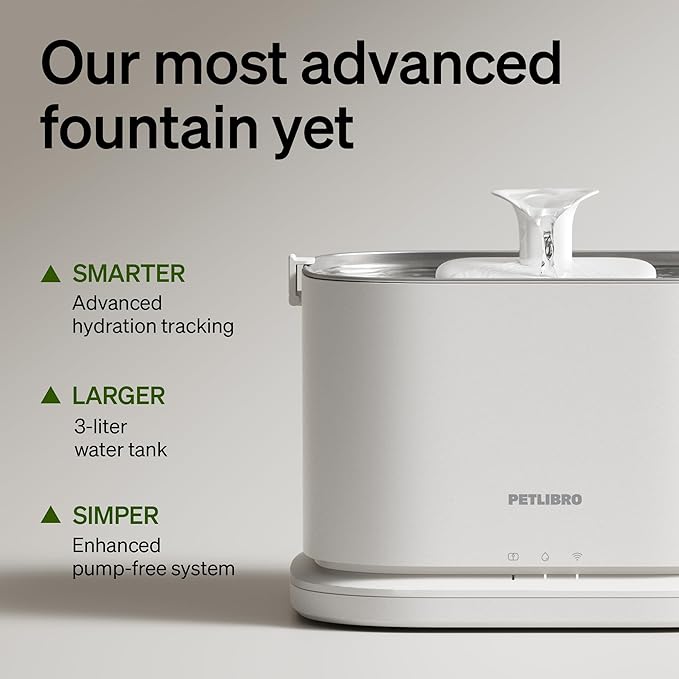 PETLIBRO Upgrade Cat Water Fountain Stainless Steel Tray, Dockstream 2 Cat Fountain Indoor, 3L/101oz Auto Cat Fountains for Drinking, App Monitoring Pet Water Fountain Dog, 5G WiFi Cat Water Dispenser