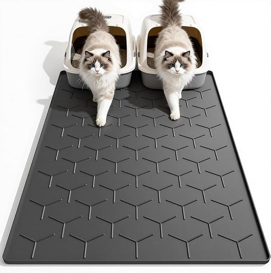 Cat Mat for Litter Box, Large 40" X 28" Cat Litter Mat XL, Waterproof Silicone Pad for Floor, Black