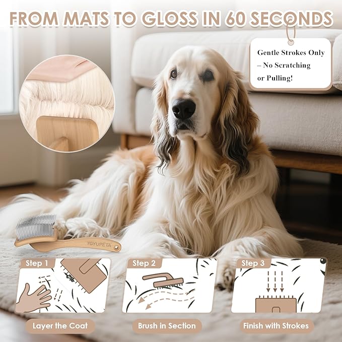 Large Slicker Brush for Dogs – 3pc Grooming Kit with Undercoat Rake & Comb, Deshedding Pin Brush for Mats & Shedding on Long-Haired & Double-Coated Dogs, Cats, Poodles & Goldendoodle, Oak