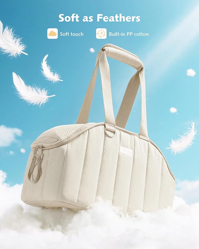 Pecute Dog Purse Carrier, Lightweight Dog Carriers for Small Dogs with Large Pockets, Dog Soft-Sided Carriers up to 9lbs, Pet Carrier for Puppy Cat Rabbit, Suitable for Travel, Subway, Cream