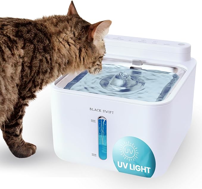 BLACK SWIFT UV-C Clean Cat Water Fountain – 108 oz Stainless Steel, BPA-Free Cordless Pet Fountain with Quiet Pump & 4-Stage Filter