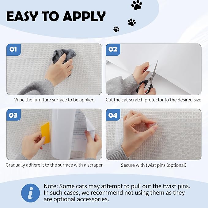 Cat Scratch Furniture Protector Set, Single-Sided Couch Protector from Cats Claws, Cat Anti Scratch for Furniture, Cats Scratching, Couch, 2 Rolls(196.8"X15.8" + 118.1"X7.9") with 50 Twist Pins