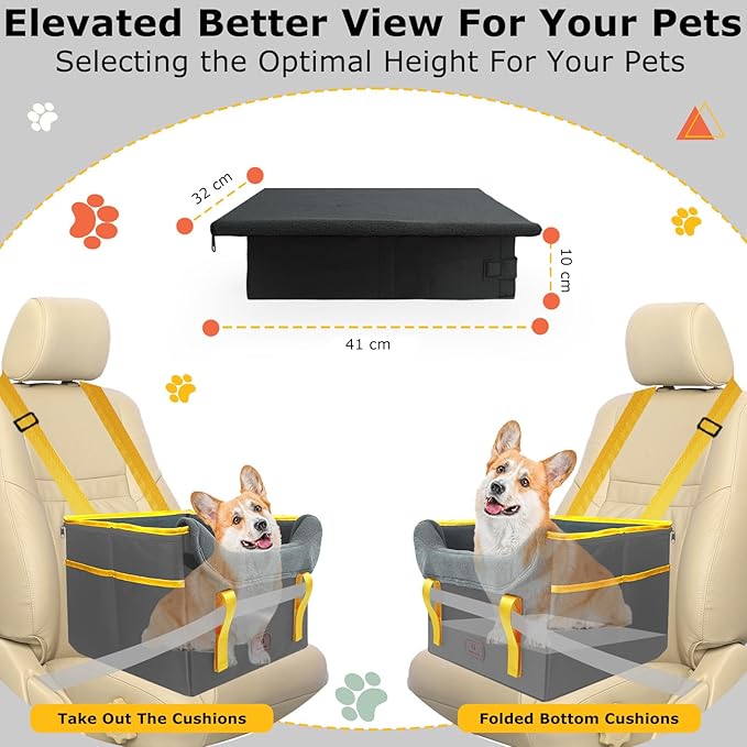 Dog Car Seat for Small Dogs, Fuzzy Dog Car Seat Up to 25lbs Stable, Waterproof, Foldable with Clip-On Safety Leash, Pet Booster Seat Suitable for Front and Rear Seats