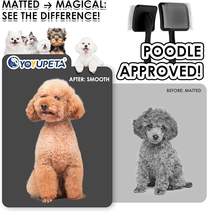 Large Slicker Brush for Dogs – 3pc Grooming Kit with Undercoat Rake & Comb, Deshedding Pin Brush for Mats & Shedding on Long-Haired & Double-Coated Dogs, Cats, Poodles & Goldendoodle, Black