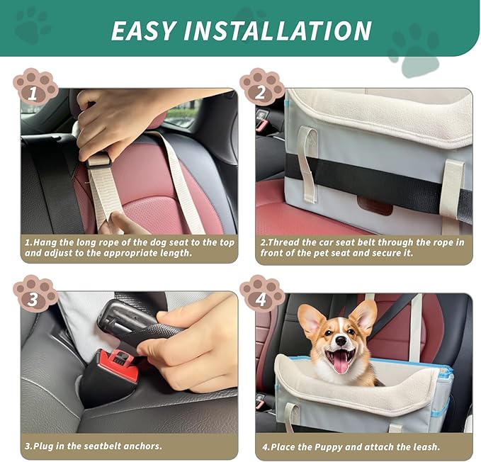 Dog Car Seat for Small Dogs, Fuzzy Dog Car Seat Stable, Waterproof, Foldable with Clip-On Safety Leash, Pet Booster Seat Suitable for Front and Rear Seats (Light Gray1-25lbs)