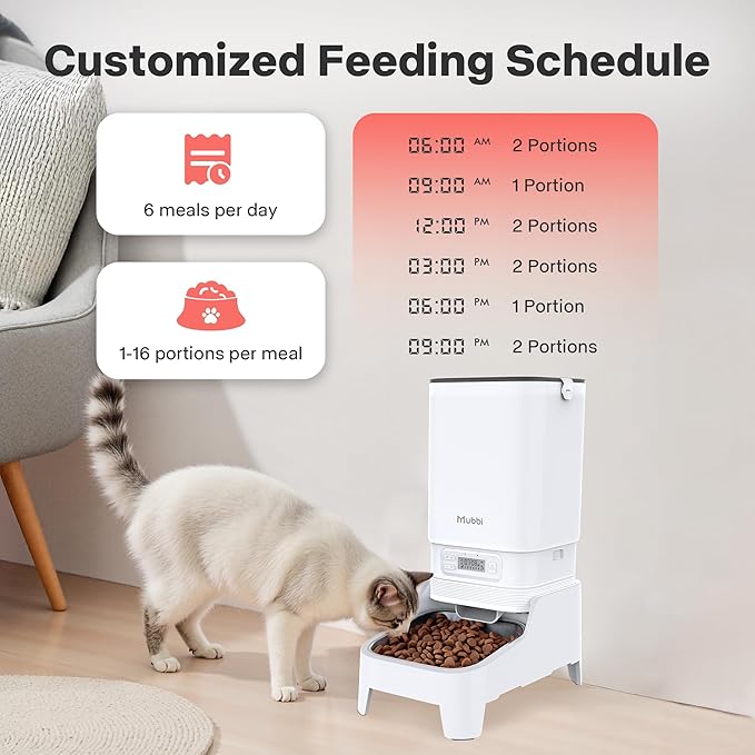 Automatic Cat Feeder, Elevated Stand for Neck Health, 7L Automatic Dog Feeder, Cat Food Dispenser, No-Jam, Up to 6 Meals for 2-15 mm Dry Food, Stainless Steel Bowl, No Spinal Pressure