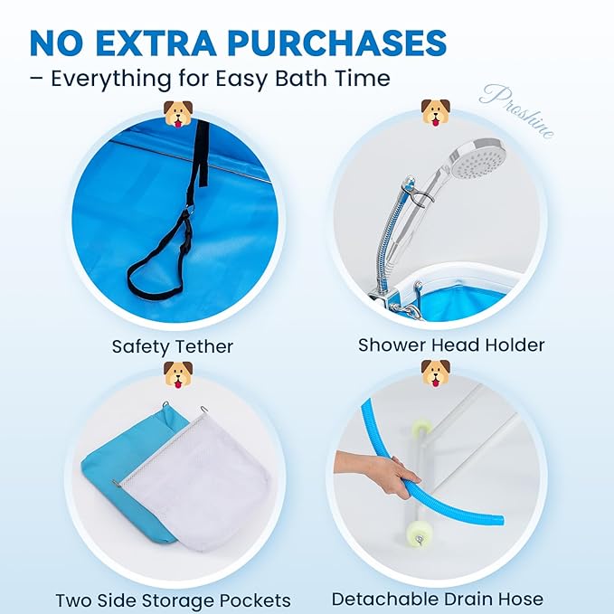 Portable Dog Bathtub, Effortlessly Adjust Height, Elevated Foldable Wash Station for Bathing Shower Grooming, Indoor & Outdoor, for Medium to Large Size Dogs